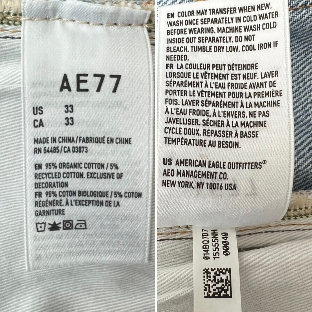 AE77 Organic Cotton The Crop Flare Busted Knee Jeans Blue 33 - Picture 11 of 13